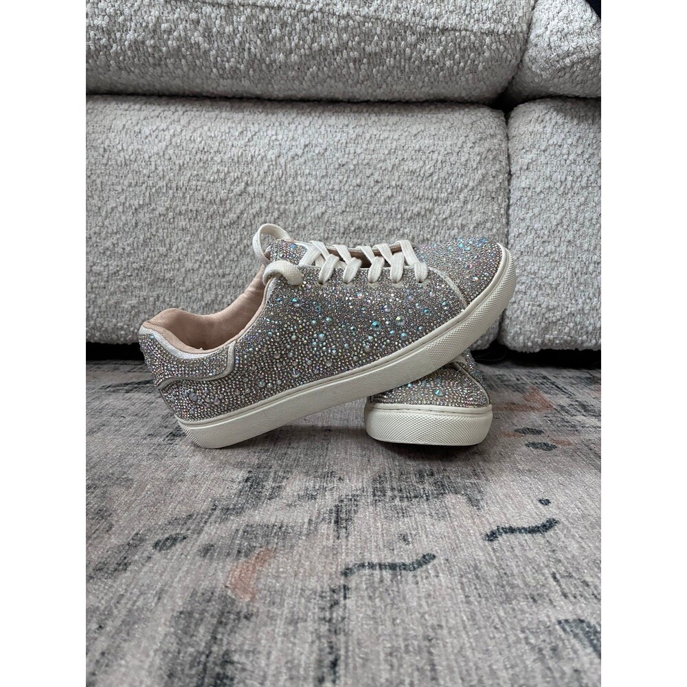 Betsey Johnson Sidny Rhinestone Crystal Sneakers Girls Size 4M Silver Sparkle